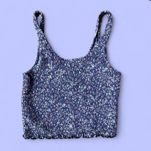 Holister Smocked Navy Floral Crop Tank Top
